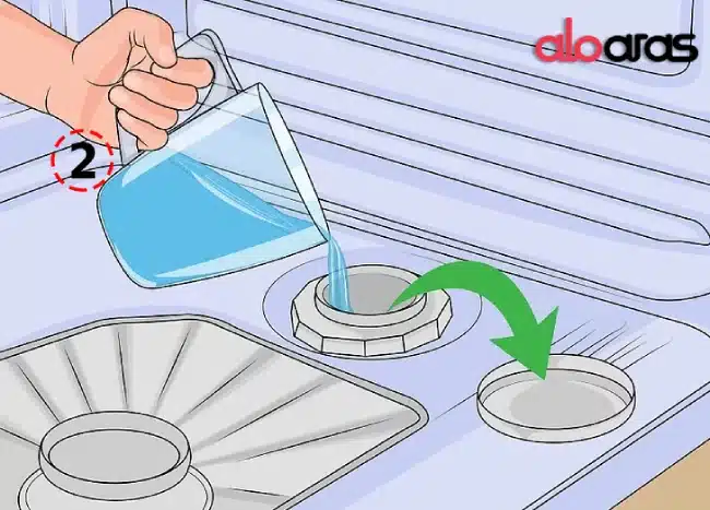 مرحله دوم ریختن نمک در ماشین ظرفشویی