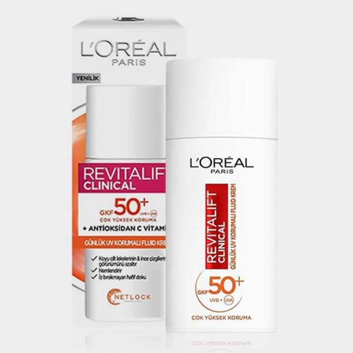ضد آفتاب جوانساز و ضد لک لورآل مدل L’Oréal Revitalift Clinical daily UV protected fluid krem حجم 50 میلی